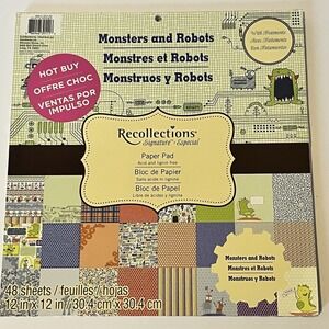 Recollections Paper Pad 12x12  Monsters & Robots 48 Sheets Complete‎ Scrapbook